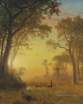 LIGHT IN THE forêt American Albert Bierstadt deer animal Peinture à l'huile